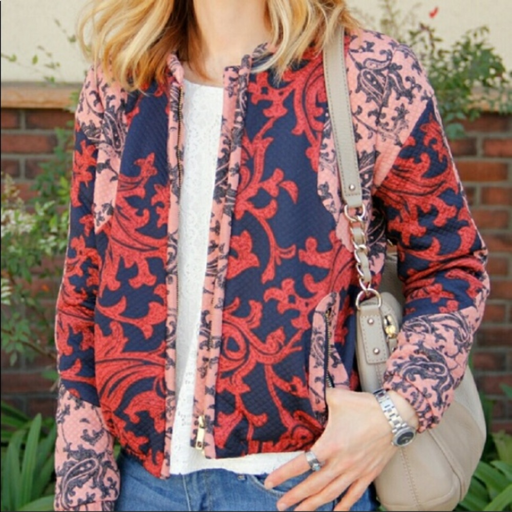 H&M Quilted Floral Tapestry Bomber Puffer Jacket - Picture 5 of 7